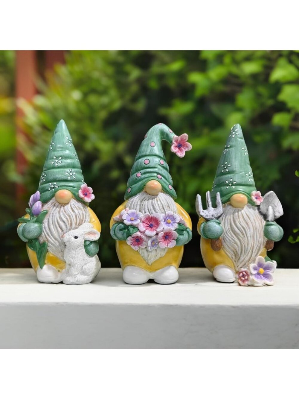Charming Garden Statues Set of 3 – Cute Outdoor Gnome Decor for Lawn & Patio